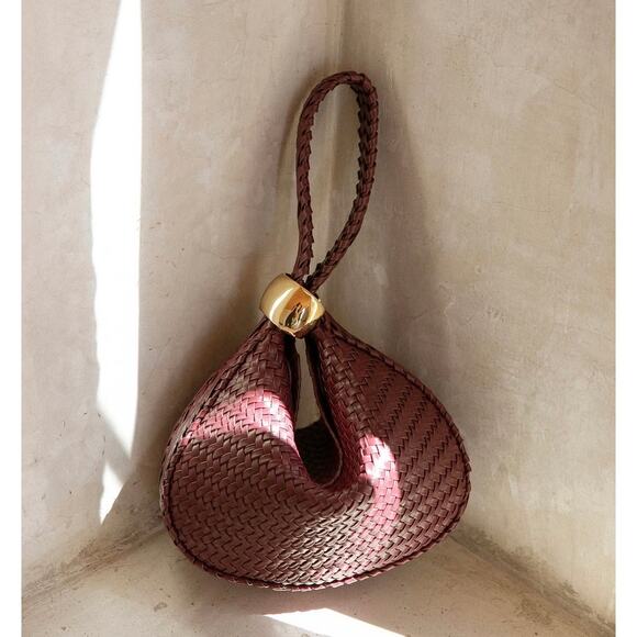 Amanu Handbags - AMANU Zambia Oxblood Woven Leather Purse Handbag Burgundy Clutch Small